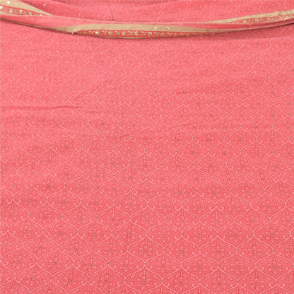 Sanskriti Vintage Sarees Pink Mukesh Pure Georgette Silk Print Sari Craft Fabric