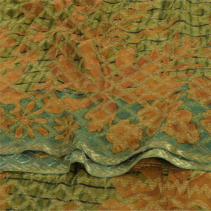 Sanskriti Vintage Sarees Green Pure Georgette Silk Printed Sari 5yd raft Fabric