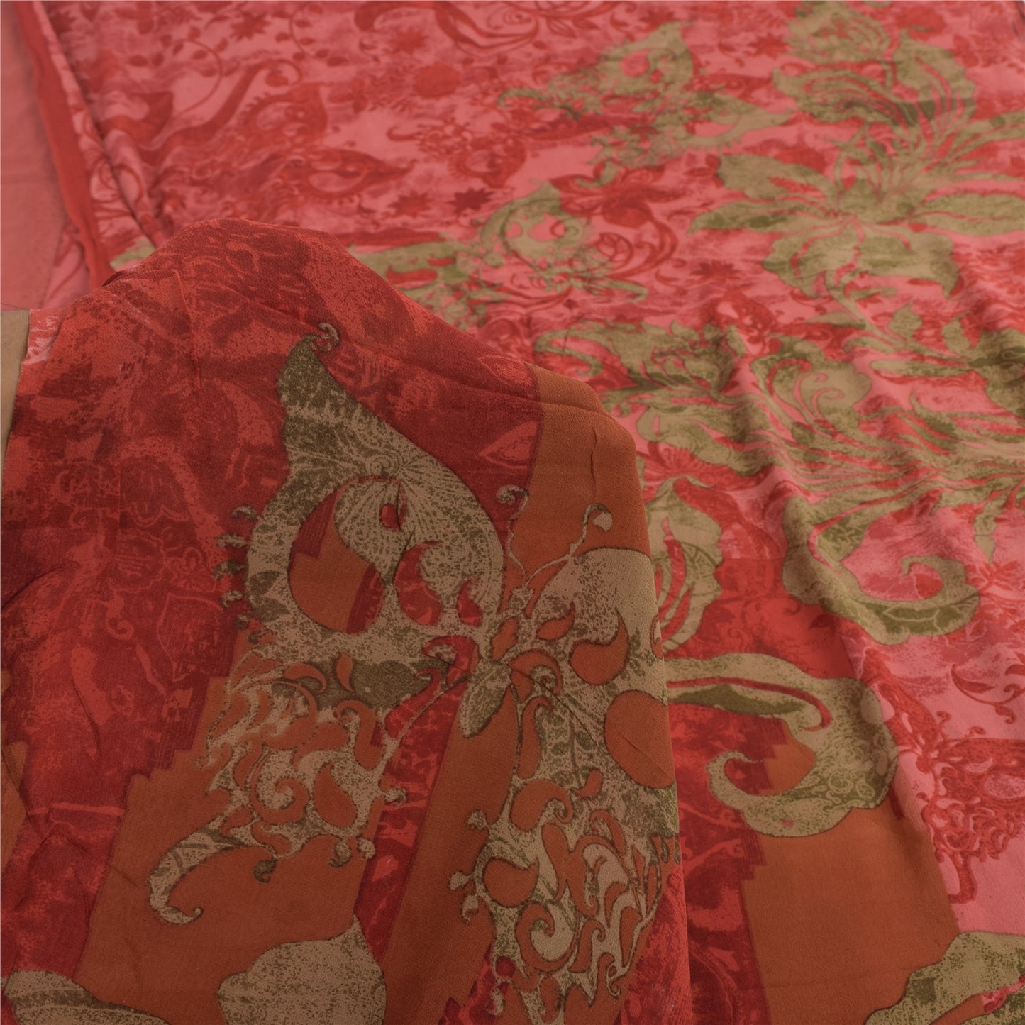 Sanskriti Vintage Sarees Red 100% Pure Georgette Silk Printed Sari Craft Fabric