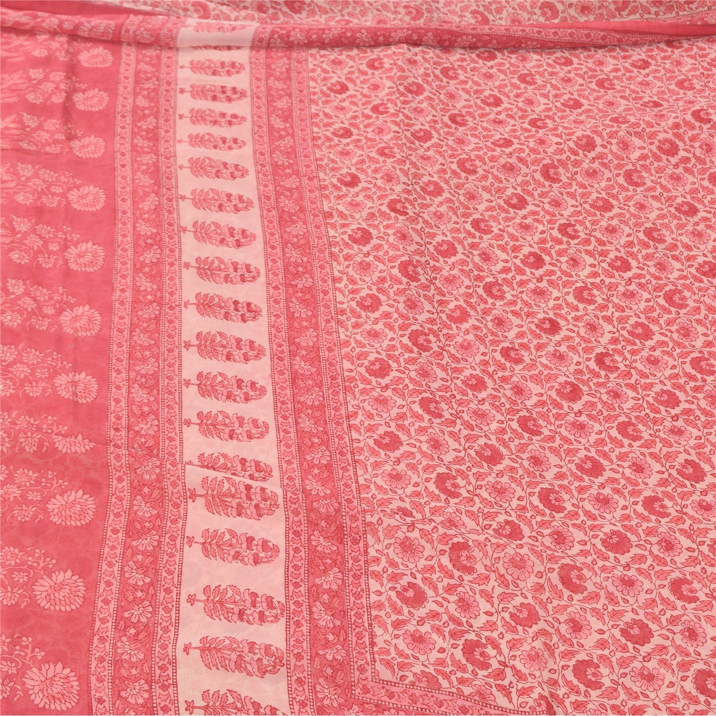 Sanskriti Vintage Sarees Blush Pink Pure Georgette Silk Print Sari Craft Fabric