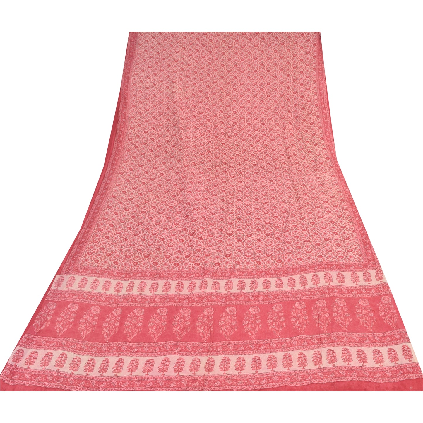 Sanskriti Vintage Sarees Blush Pink Pure Georgette Silk Print Sari Craft Fabric