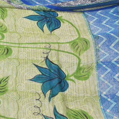 Sanskriti Vintage Sarees Blue 100% Pure Georgette Silk Printed Sari Craft Fabric