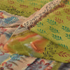 Sanskriti Vintage Sarees Green Pure Georgette Silk Hand Bloc kPrint Sari Fabric