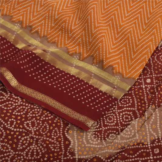 Sanskriti Vintage Sarees Yellow/Red Bandhani Printed Pure Georgette Sari Fabric