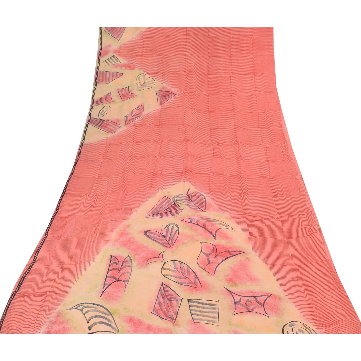 Sanskriti Vintage Sarees Pink Pure Georgette Silk Printed Sari 5yd Craft Fabric