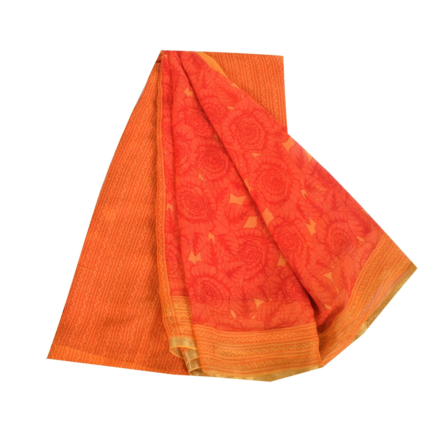 Sanskriti Vintage Sarees Red/Orange Pure Georgette Silk Printed Sari 5yd Fabric