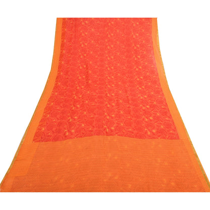 Sanskriti Vintage Sarees Red/Orange Pure Georgette Silk Printed Sari 5yd Fabric