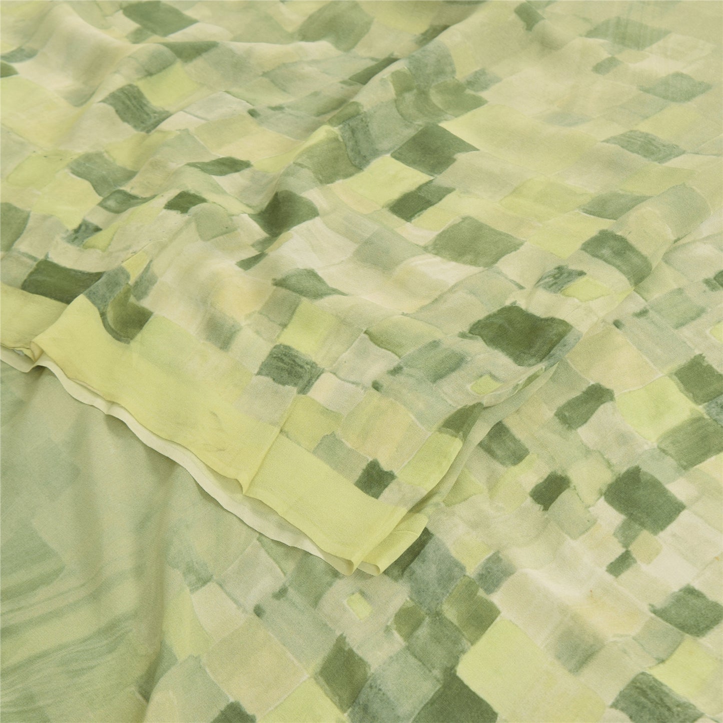 Sanskriti Vintage Sarees Green Pure Georgette Silk Printed Sari 5yd Craft Fabric