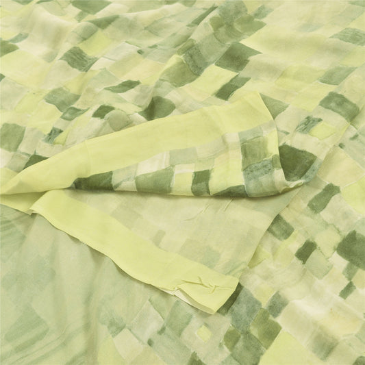 Sanskriti Vintage Sarees Green Pure Georgette Silk Printed Sari 5yd Craft Fabric