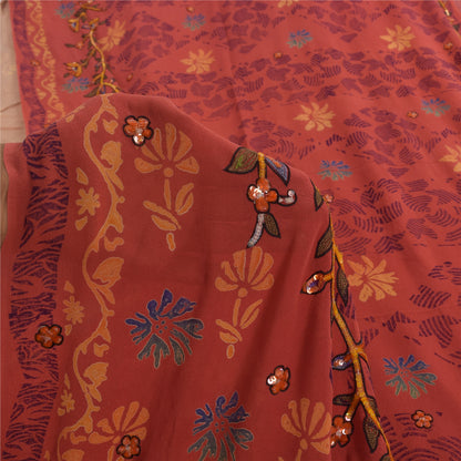 Sanskriti Vintage Sarees Pure Georgette Silk Hand Beaded Print Sari Craft Fabric