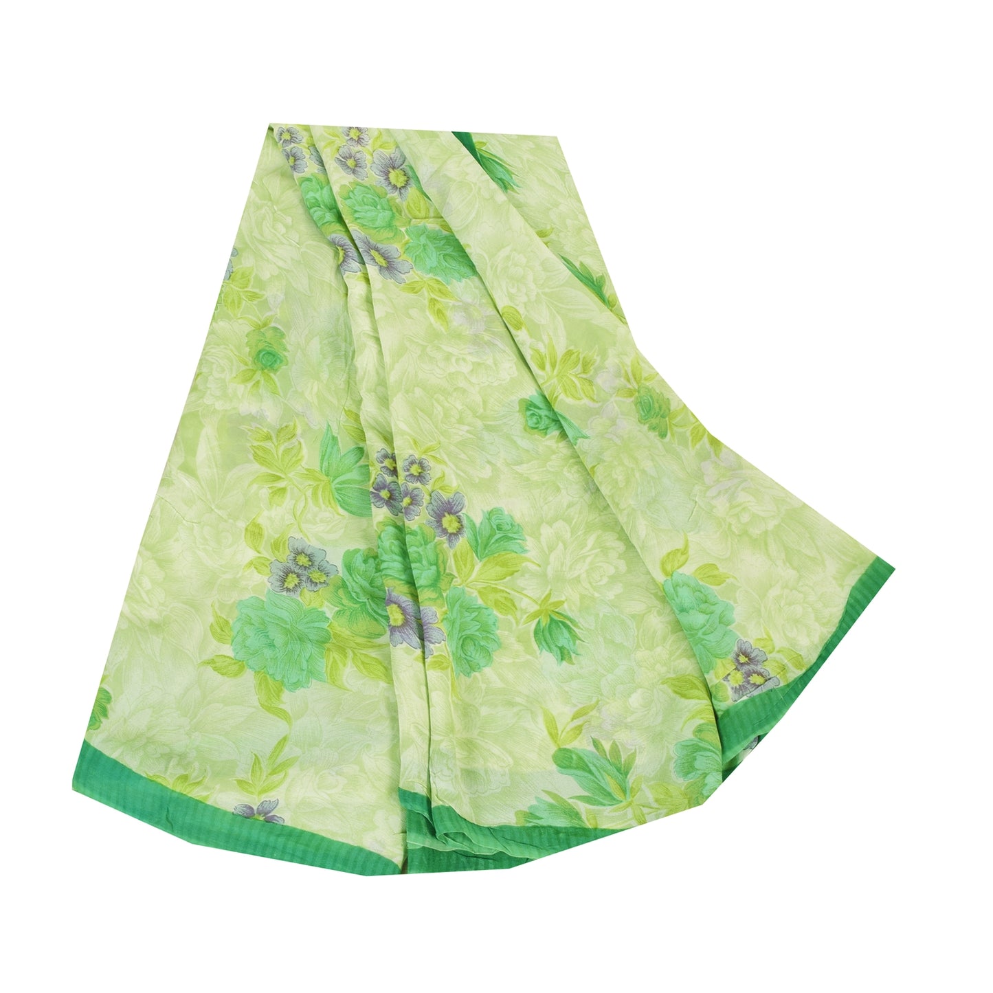 Sanskriti Vintage Sarees PastelGreen Pure Georgette Silk Printed Sari 5yd Fabric