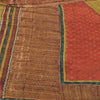 Sanskriti Vintage Sarees Green/Orange Pure Georgette Silk Print Sari 5yd Fabric