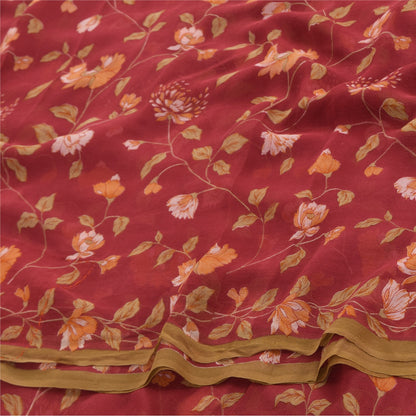 Sanskriti Vintage Sarees Dark Red Pure Georgette Silk Printed Sari Craft Fabric