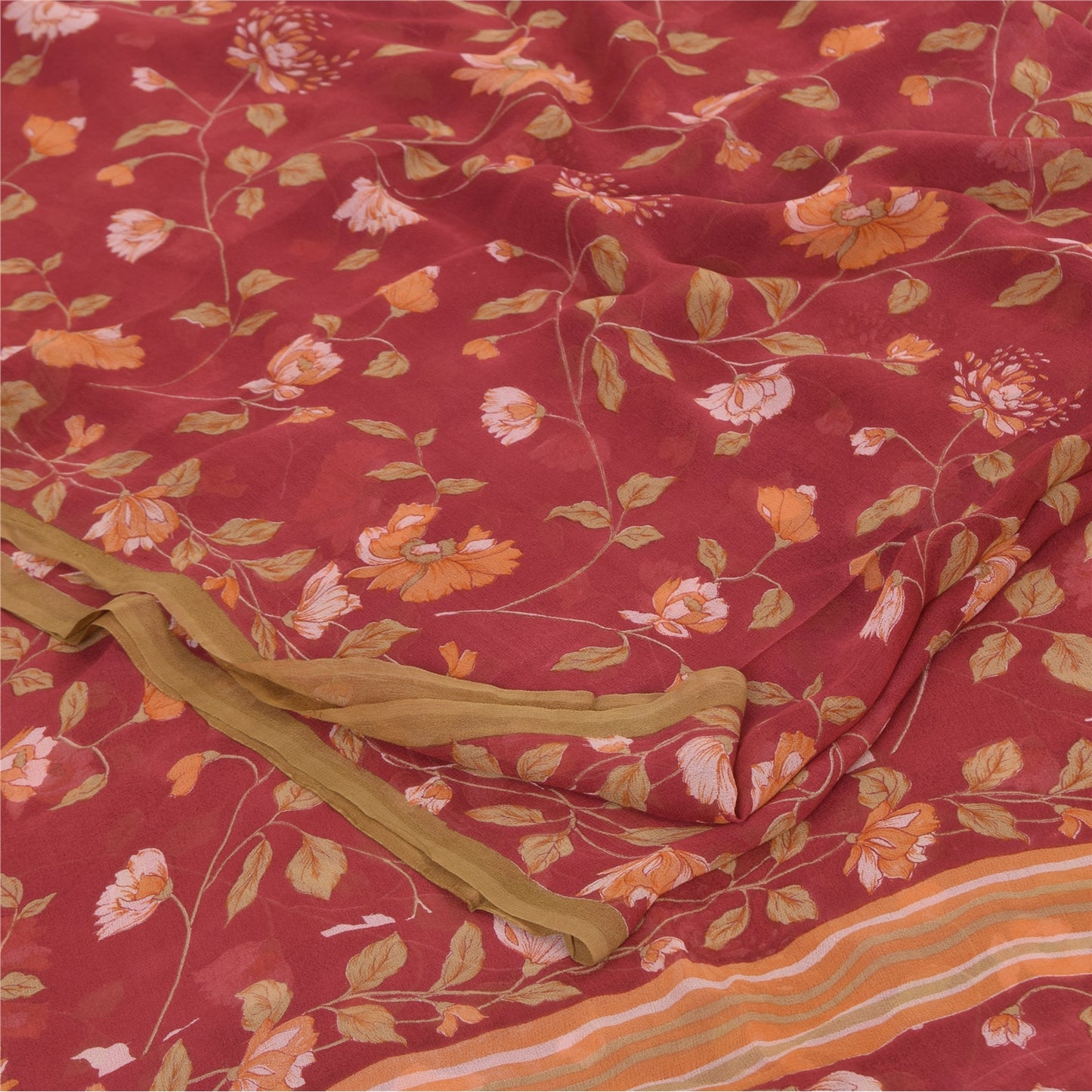 Sanskriti Vintage Sarees Dark Red Pure Georgette Silk Printed Sari Craft Fabric