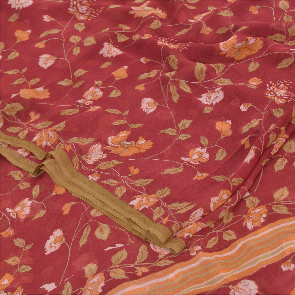 Sanskriti Vintage Sarees Dark Red Pure Georgette Silk Printed Sari Craft Fabric