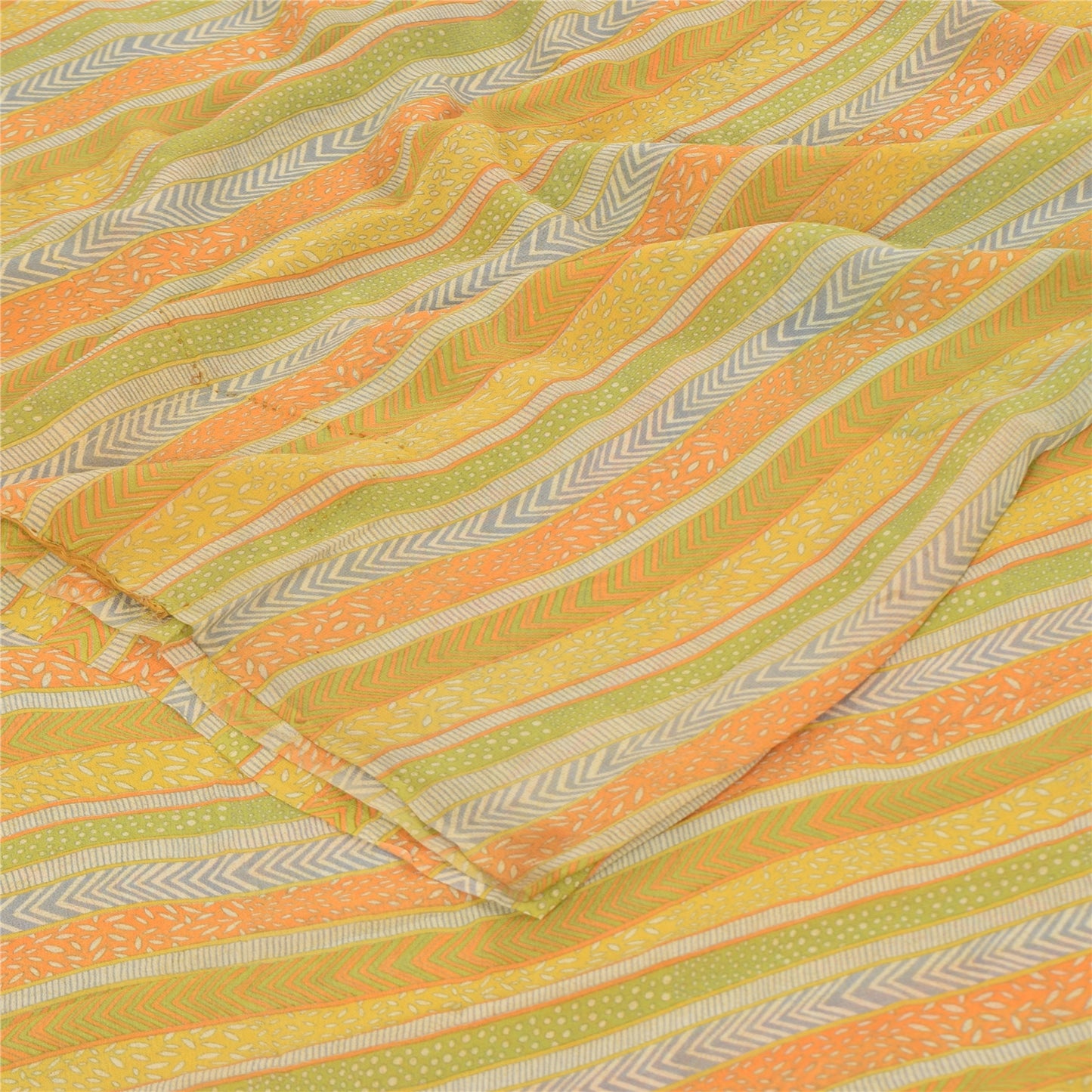 Sanskriti Vintage Sarees Multi Pure Georgette Silk Printed Sari 5yd Craft Fabric