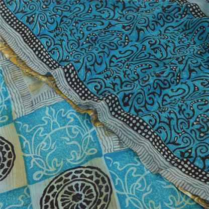 Sanskriti Vintage Sarees Blue Pure Georgette Silk Printed Sari 5yd Craft Fabric