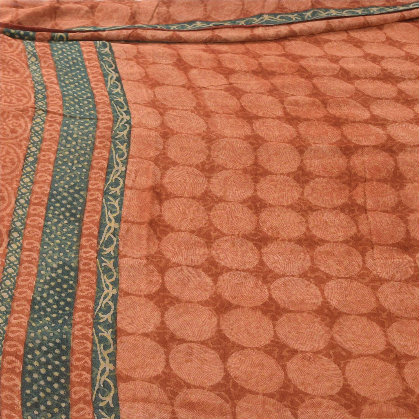 Sanskriti Vintage Sarees Orange Pure Georgette Silk Print Sari 5yd Craft Fabric