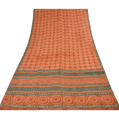 Sanskriti Vintage Sarees Orange Pure Georgette Silk Print Sari 5yd Craft Fabric