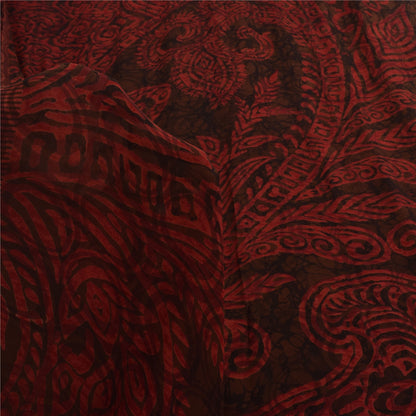 Sanskriti Vintage Sarees Red/Brown Pure Georgette Silk Printed Sari 5yd Fabric