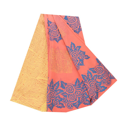 Sanskriti Vintage Sarees Yellow/Pink Pure Georgette Silk Printed Sari 5yd Fabric