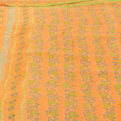 Sanskriti Vintage Sarees Yellow Pure Georgette Silk Print Sari 5yd Craft Fabric