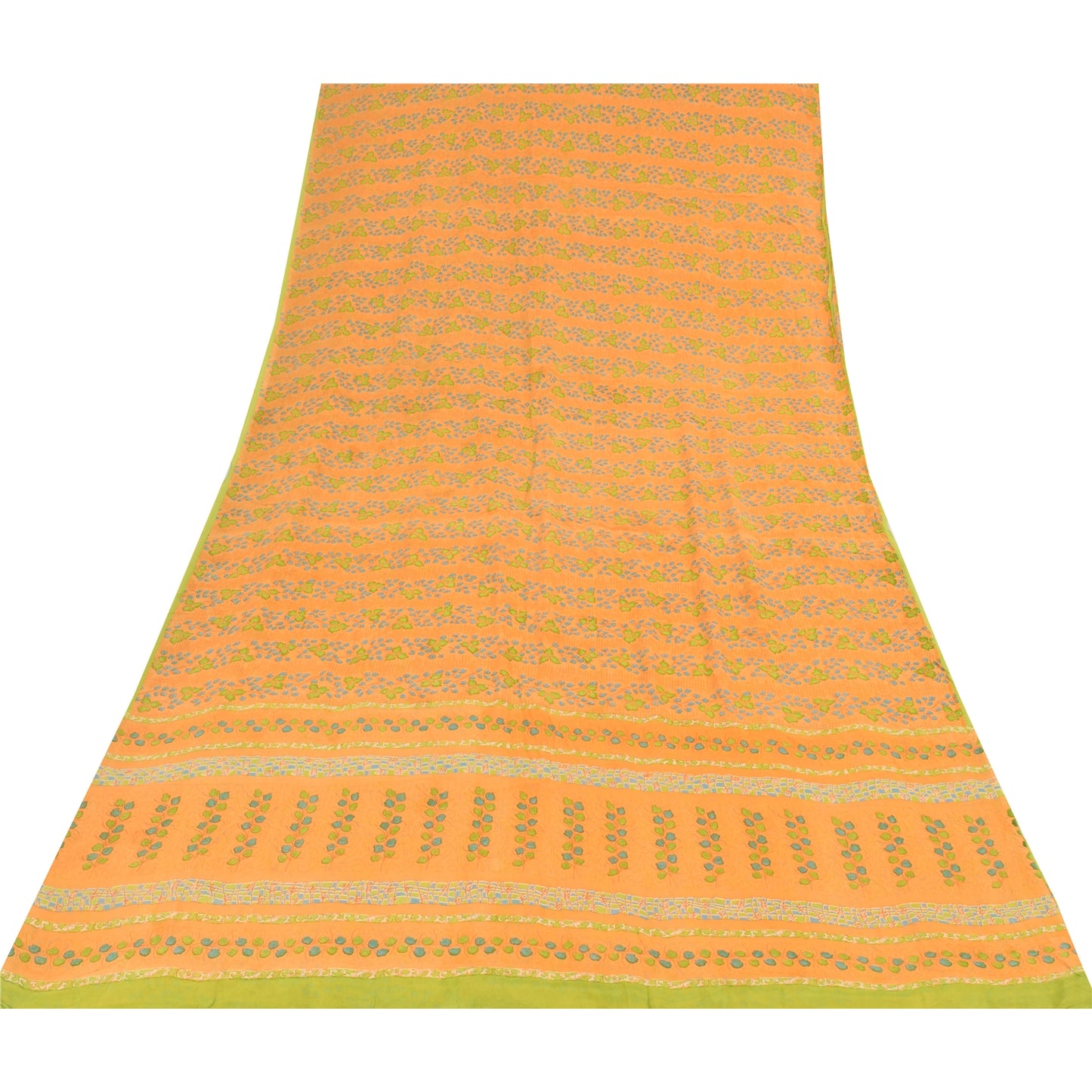 Sanskriti Vintage Sarees Yellow Pure Georgette Silk Print Sari 5yd Craft Fabric