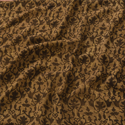 Sanskriti Vintage Sarees Brown Pure Georgette Silk Printed Sari 5yd Craft Fabric