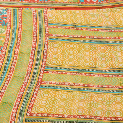 Sanskriti Vintage Sarees Yellow Pure Georgette Silk Print Sari 5yd Craft Fabric