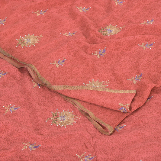 Sanskriti Vintage Sarees Coral Hand Beaded Pure Georgette Printed Sari Fabric