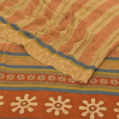 Sanskriti Vintage Sarees Beige/Red Pure Georgette Silk Printed Sari Craft Fabric