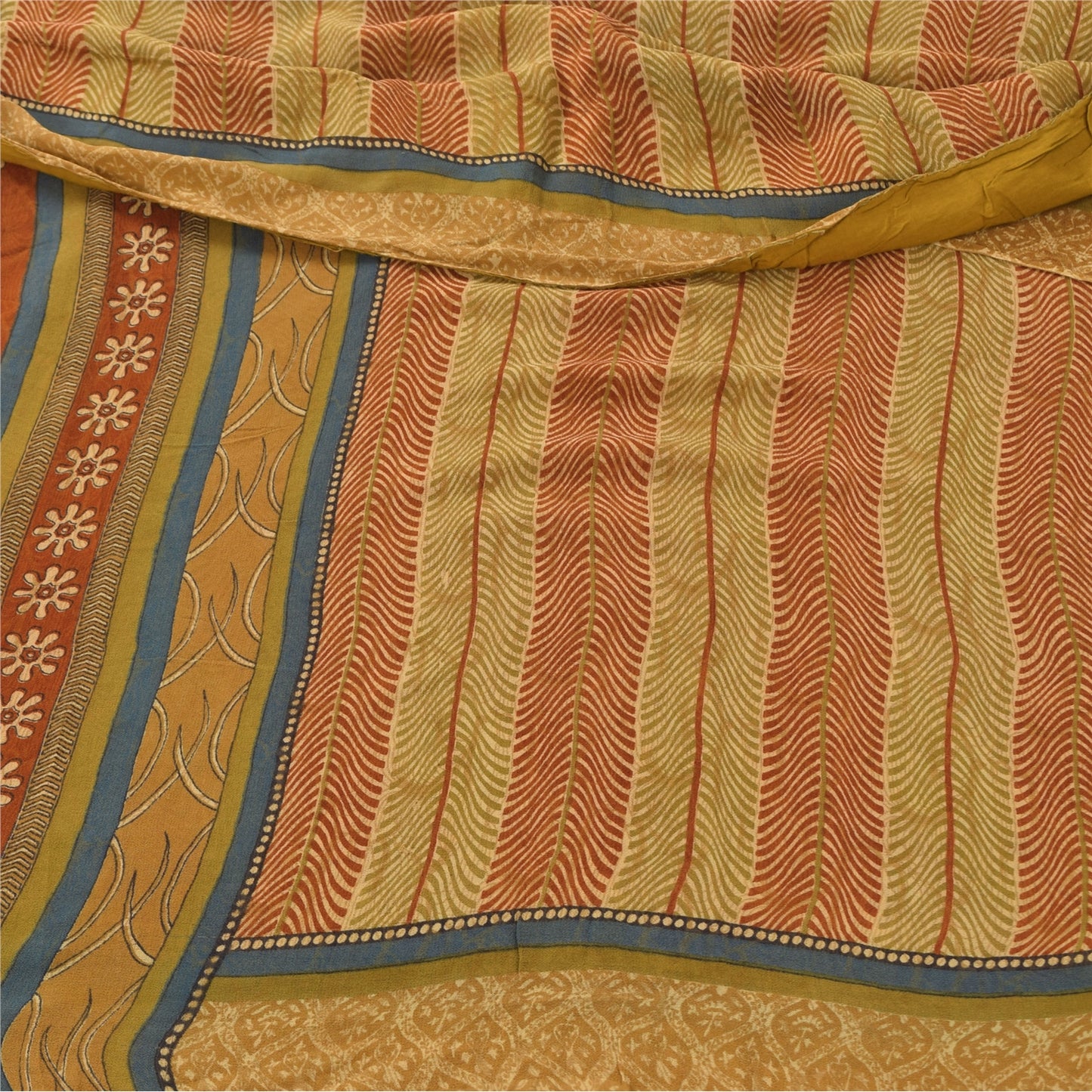 Sanskriti Vintage Sarees Beige/Red Pure Georgette Silk Printed Sari Craft Fabric