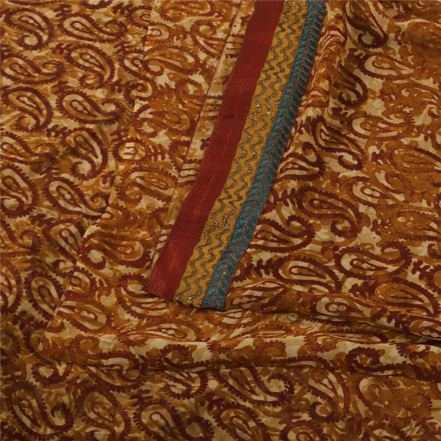 Sanskriti Vintage Sarees Brown Pure Georgette Silk Printed Sari 5yd Craft Fabric