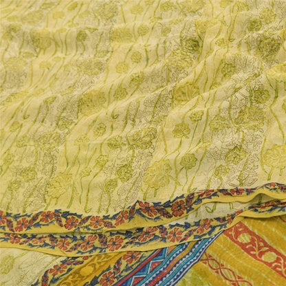 Sanskriti Vintage Sarees Lime Pure Georgette Silk Printed Sari 5yd Craft Fabric