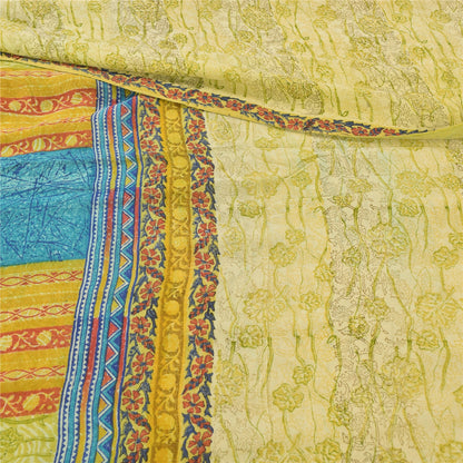 Sanskriti Vintage Sarees Lime Pure Georgette Silk Printed Sari 5yd Craft Fabric