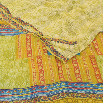 Sanskriti Vintage Sarees Lime Pure Georgette Silk Printed Sari 5yd Craft Fabric