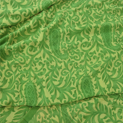 Sanskriti Vintage Sarees Green Pure Georgette Silk Printed Sari 5yd Craft Fabric