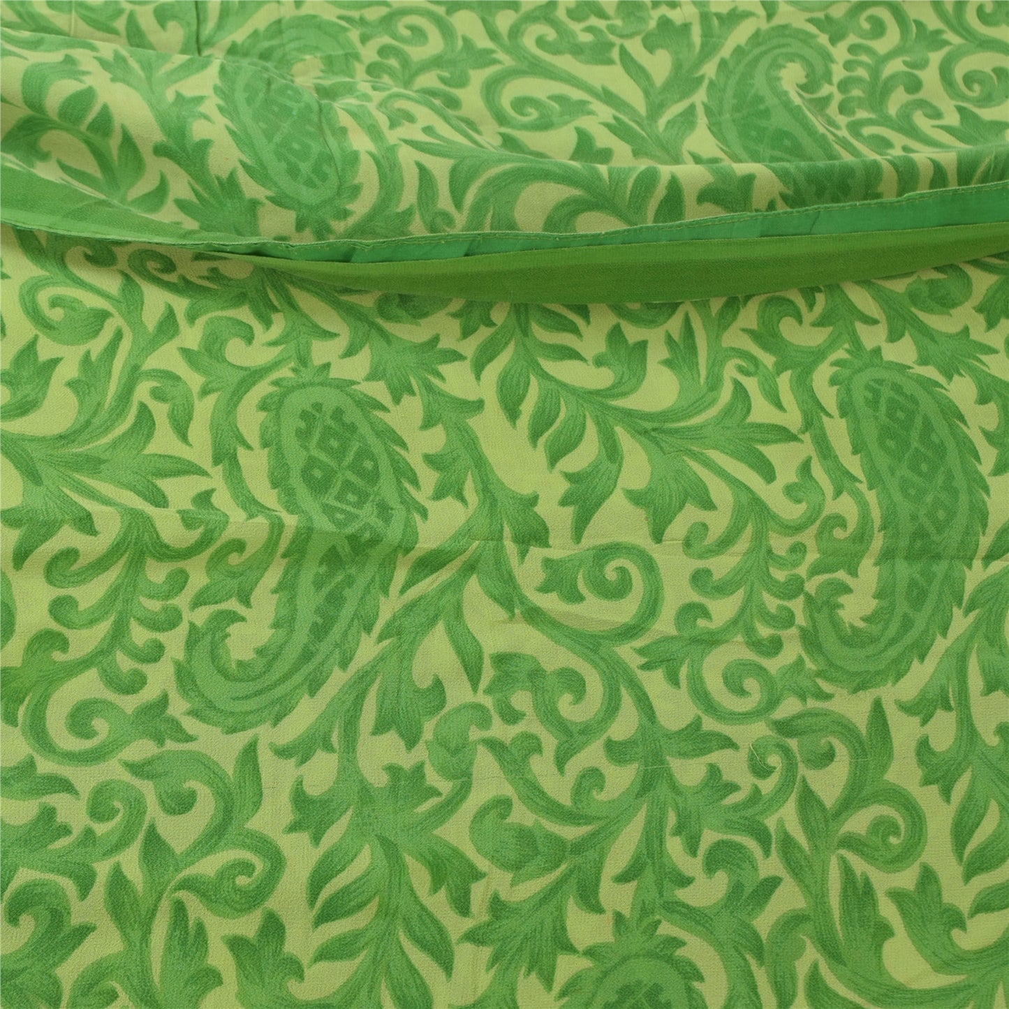 Sanskriti Vintage Sarees Green Pure Georgette Silk Printed Sari 5yd Craft Fabric