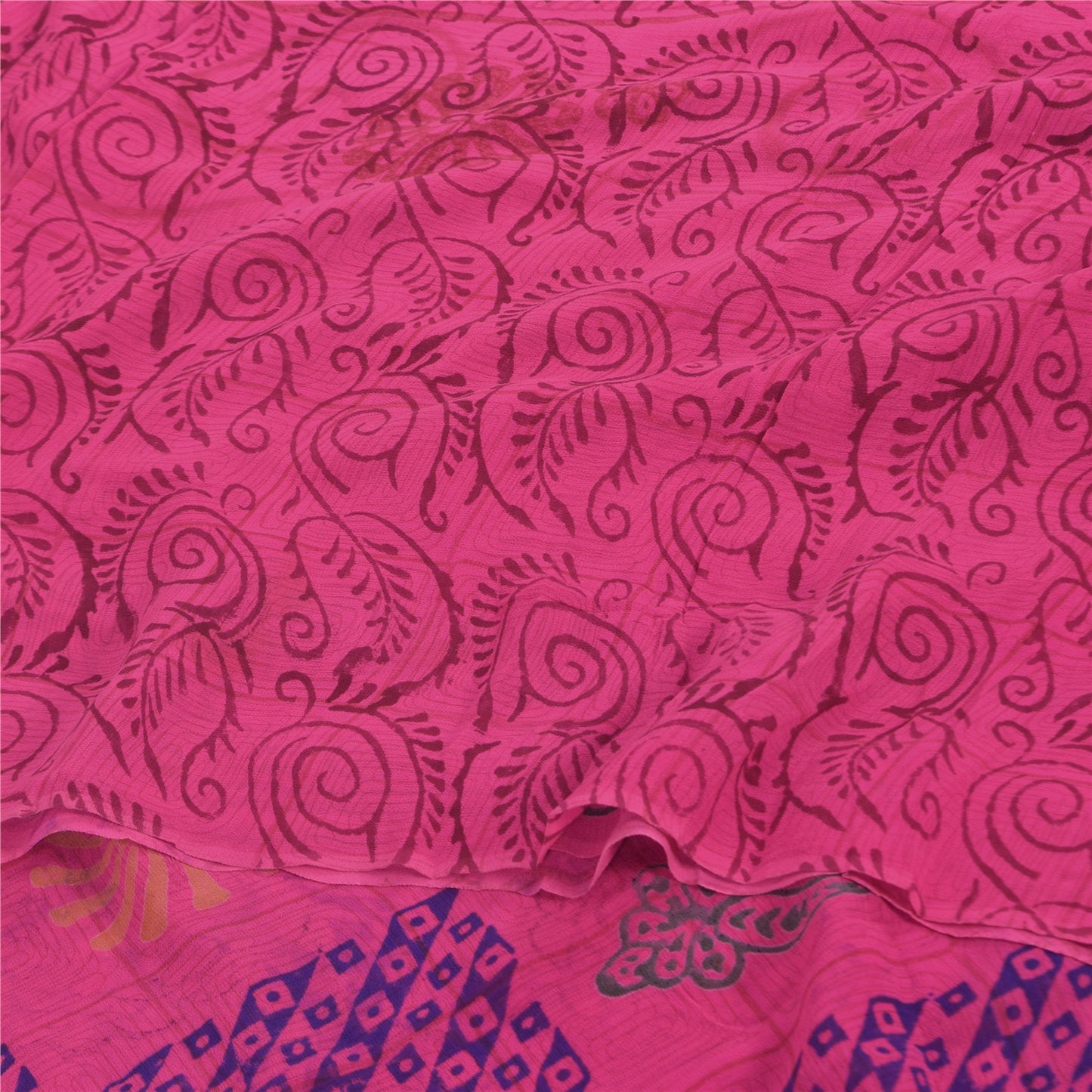 Sanskriti Vintage Sarees Pink Hand Block Print Pure Georgette Sari 5+yd Fabric