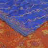 Sanskriti Vintage Sarees Blue/Orange Pure Chiffon Printed Sari 5+yd Craft Fabric