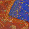 Sanskriti Vintage Sarees Blue/Orange Pure Chiffon Printed Sari 5+yd Craft Fabric