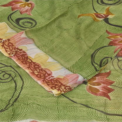 Sanskriti Vintage Sarees Green Pure Georgette Silk Print Sari 5+yd Craft Fabric