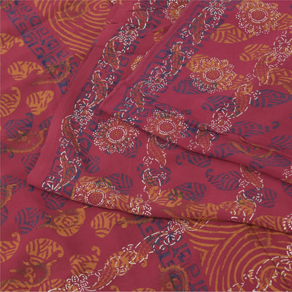 Sanskriti Vintage Sarees Pink Hand Block Printed Pure Georgette Sari 5+yd Fabric