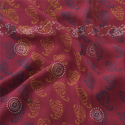 Sanskriti Vintage Sarees Pink Hand Block Printed Pure Georgette Sari 5+yd Fabric