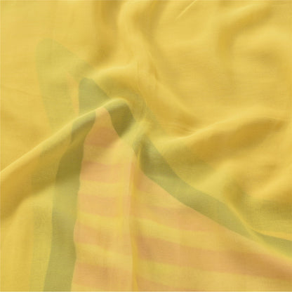 Sanskriti Vintage Sarees Yellow Pure Georgette Silk Print Sari 5+yd Craft Fabric