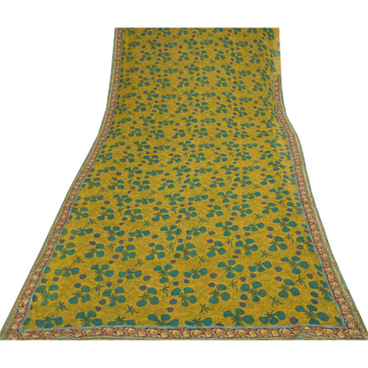 Sanskriti Vintage Sarees Yellow Pure Georgette Silk Print Sari 5+yd Craft Fabric