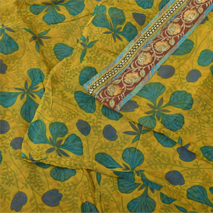 Sanskriti Vintage Sarees Yellow Pure Georgette Silk Print Sari 5+yd Craft Fabric