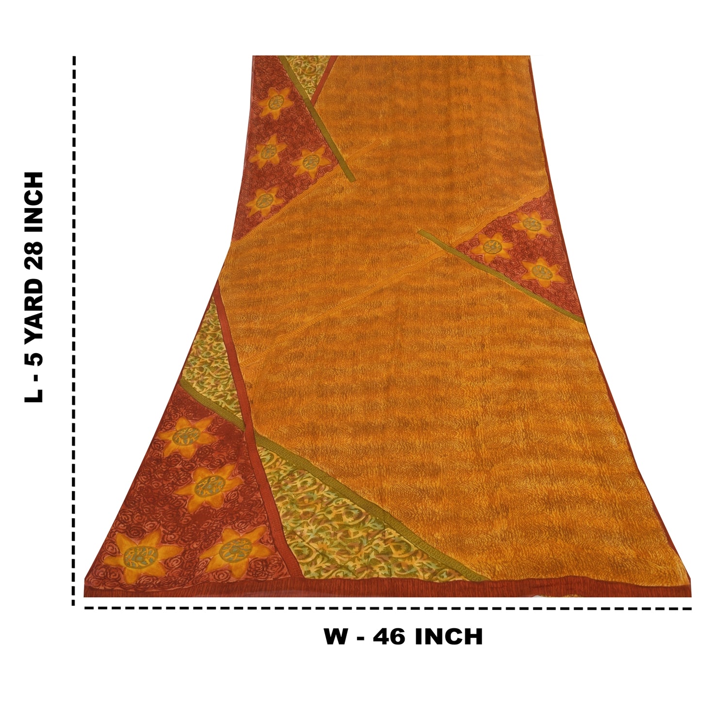 Sanskriti Vintage Sarees Saffron Pure Georgette Printed Sari 5+yd Craft Fabric