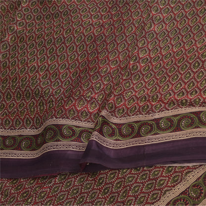 Sanskriti Vintage Sarees Red Pure Georgette Silk Printed Sari 5+yd Craft Fabric