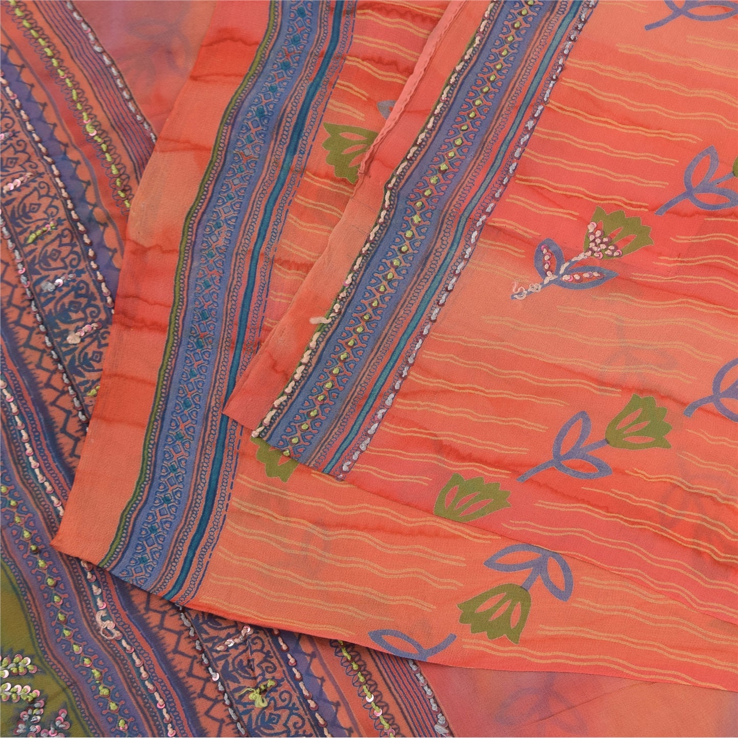 Sanskriti Vintage Sarees 100% Pure Georgette Silk Printed Sari 6yd Craft Fabric